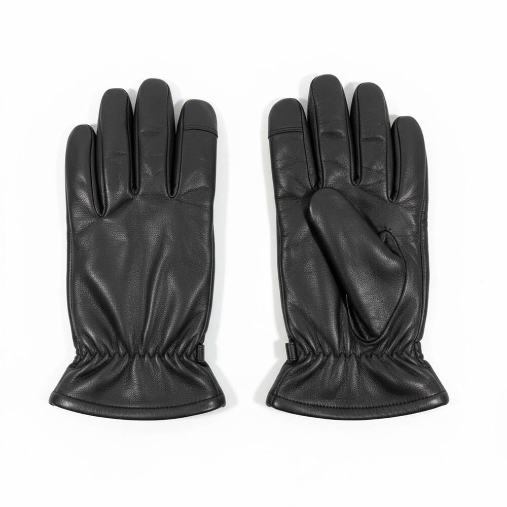 Timberland Black NappaLeather 'Rugged Work' Gloves Mens Insulated Fleece Line L